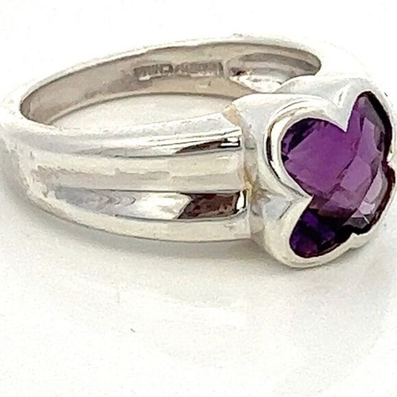 Amethyst and Silver flower Shaped Checkerboard Cut Vintage SZ 8 - Picture 10 of 10